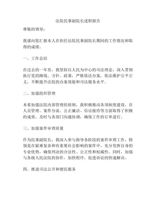 法院民事副院长述职报告