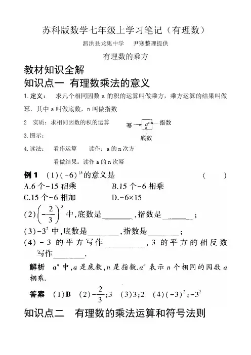 苏科版数学七年级上学习笔记(有理数)(有理数的乘方)