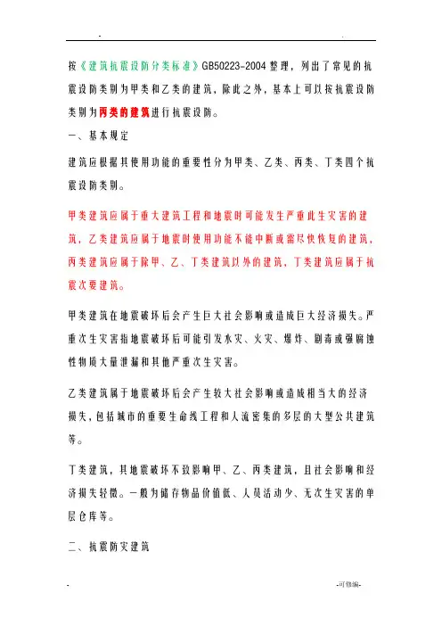 建筑等级划分甲、乙、丙、丁
