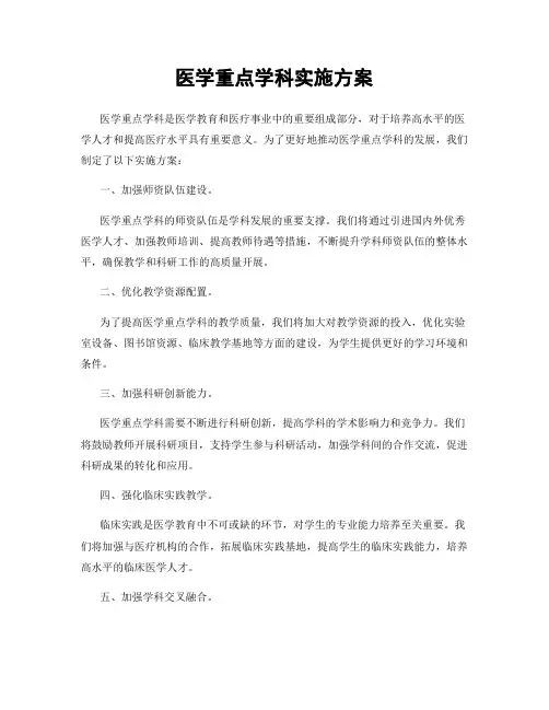 医学重点学科实施方案