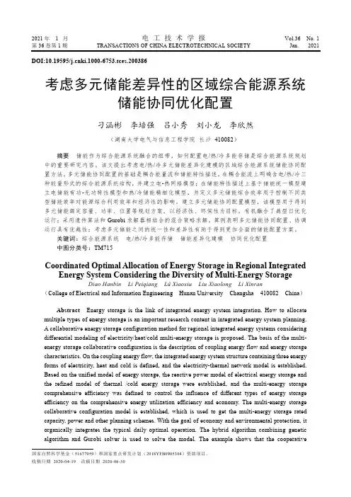 考虑多元储能差异性的区域综合能源系统储能协同优化配置