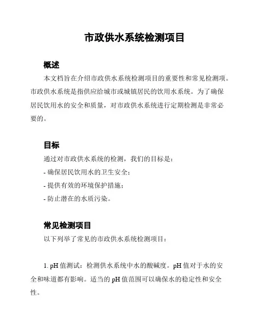 市政供水系统检测项目