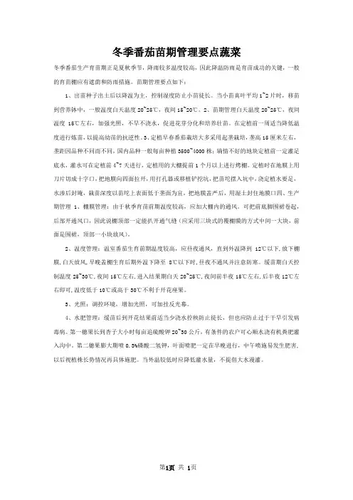 冬季番茄苗期管理要点蔬菜