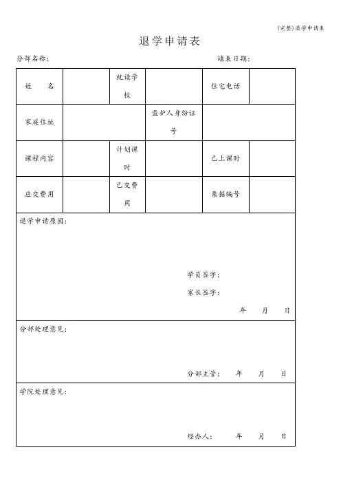 (完整)退学申请表