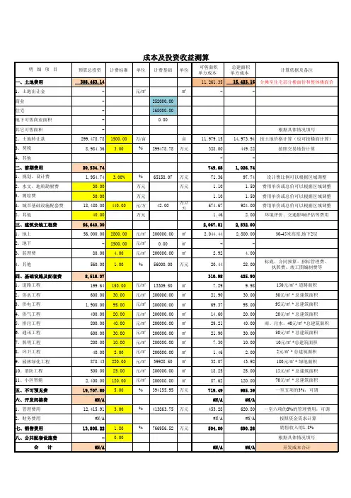 房地产项目经济收益测算(自动计算版)