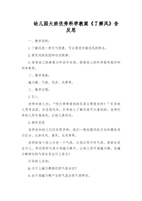 幼儿园大班优秀科学教案《了解风》含反思