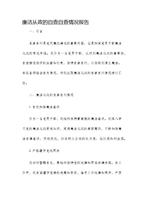 廉洁从政的自查自查情况报告
