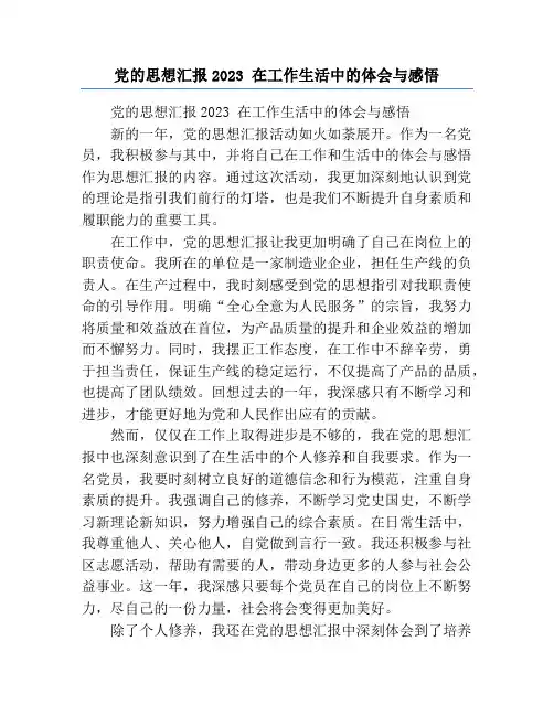 党的思想汇报2023 在工作生活中的体会与感悟