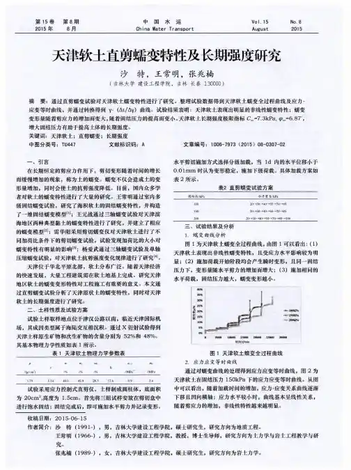 天津软土直剪蠕变特性及长期强度研究