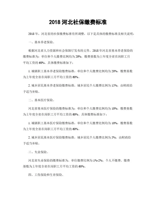 2018河北社保缴费标准