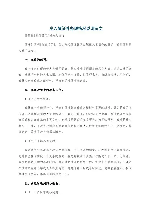 出入镜证件办理情况说明范文