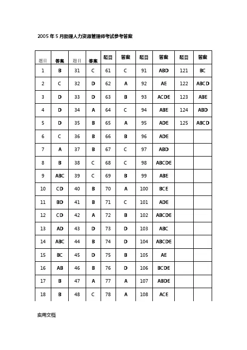 级人力资源管理师2005-2010答案