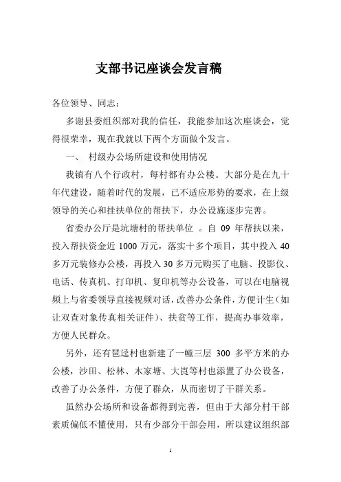 支部书记座谈会发言稿