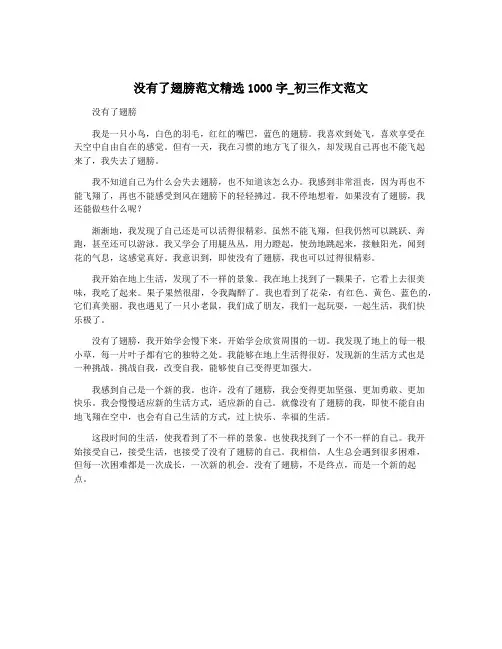 没有了翅膀范文精选1000字_初三作文范文