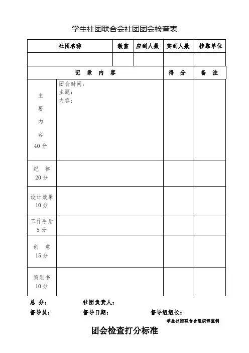 学生社团联合会社团团会检查表及团会检查打分标准