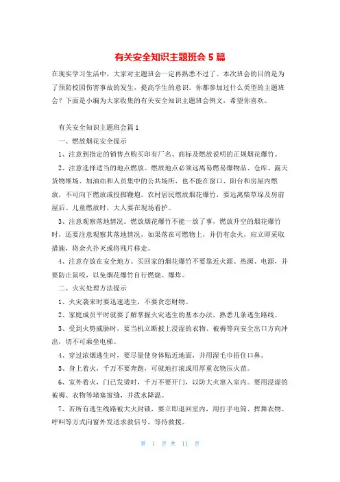 有关安全知识主题班会5篇