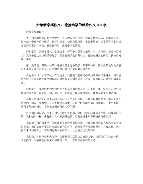 六年级幸福作文：捡拾幸福的碎片作文800字