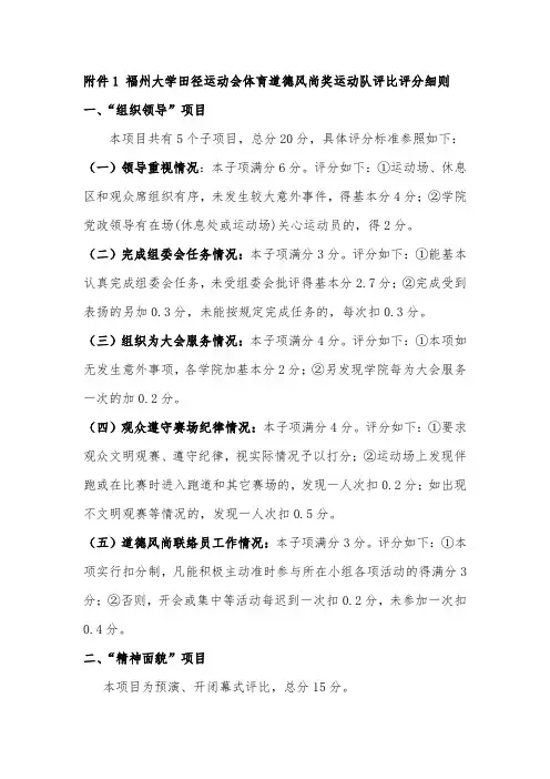 福州大学运动会体育道德风尚奖运动队评比评分细则