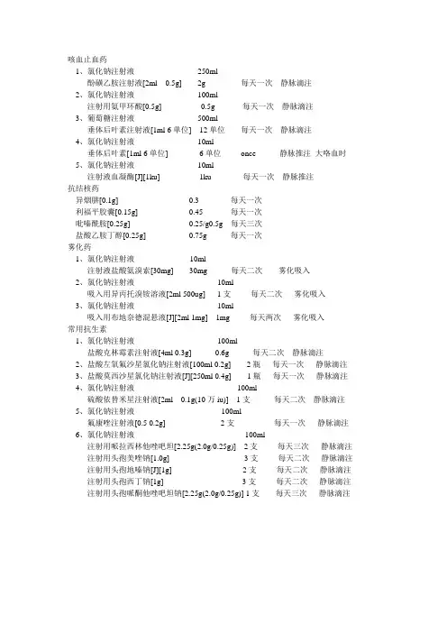 呼吸科常用医嘱