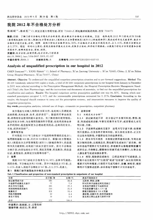 我院2012年不合格处方分析