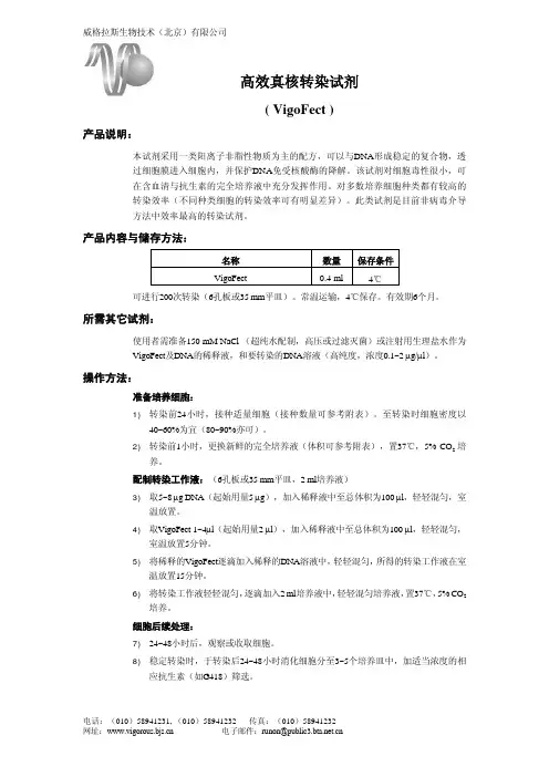 威格拉斯生物技术(北京)有限公司 高效真核转染试剂 - ( VigoFect