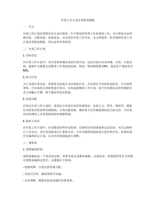 年度工作计划及预算表模板