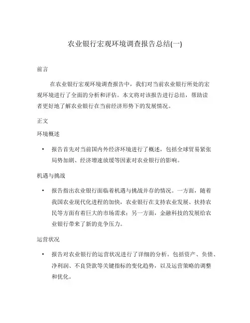 农业银行宏观环境调查报告总结(一)