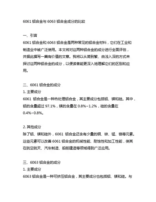 6061铝合金与6063铝合金成分