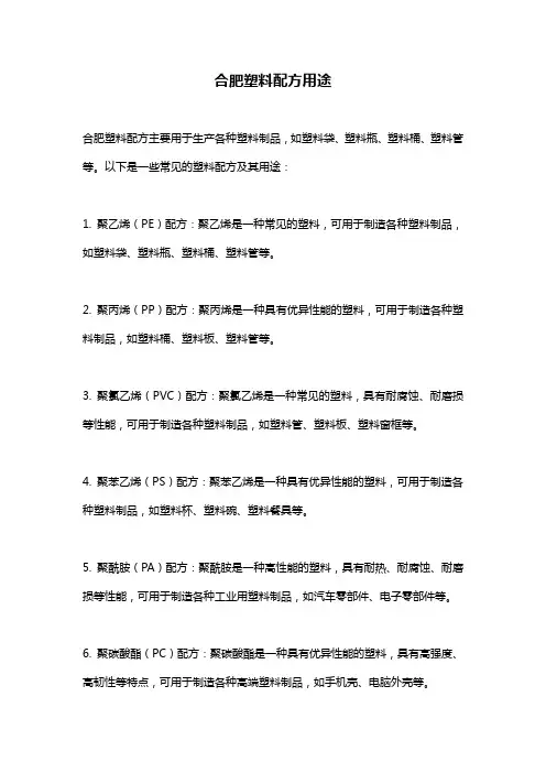 合肥塑料配方用途
