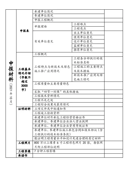 鲁班奖申报材料