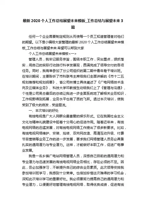 最新2020个人工作总结展望未来模板_工作总结与展望未来3篇