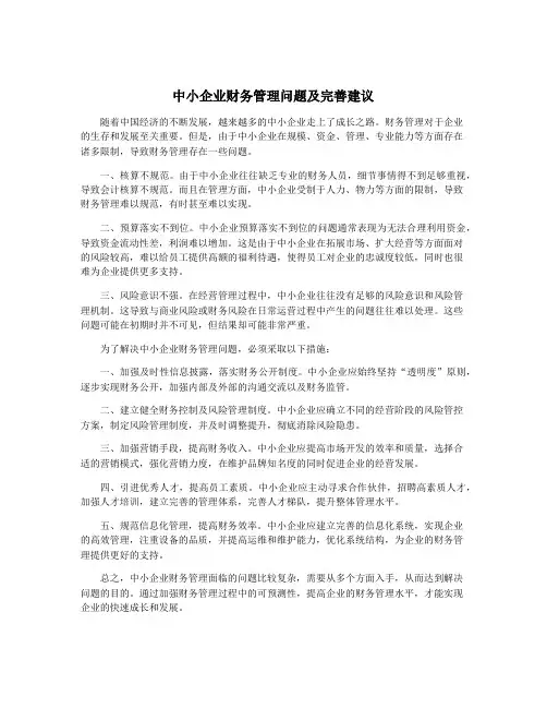 中小企业财务管理问题及完善建议