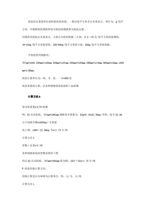 印刷常用纸张知识(吨转换令,规格、克重、系数)
