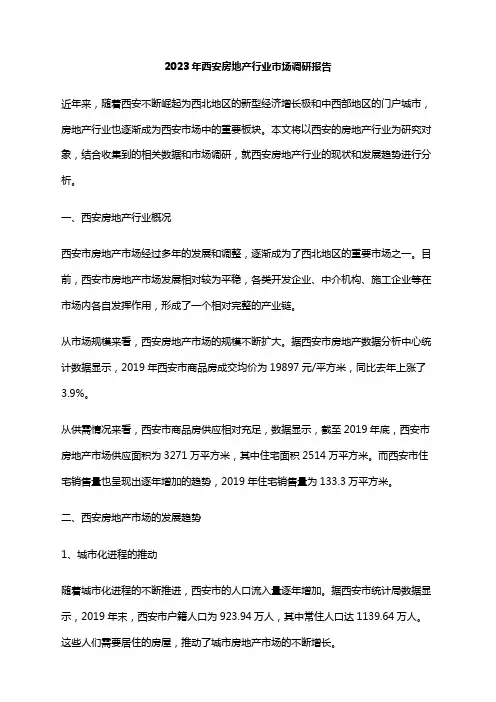 2023年西安房地产行业市场调研报告