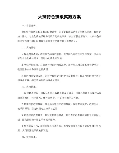 大班特色班级实施方案