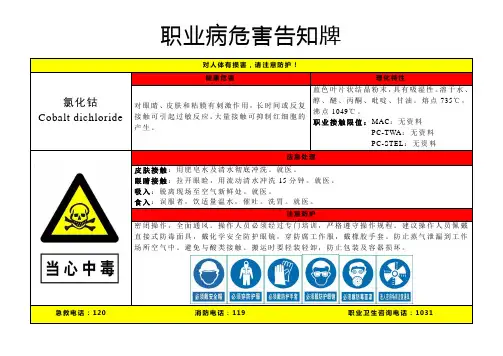 氯化钴-职业病危害告知牌