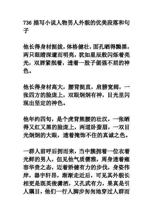 描写小说人物男人外貌的优美段落和句子
