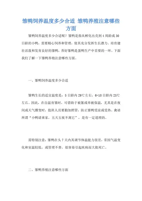 雏鸭饲养温度多少合适 雏鸭养殖注意哪些方面