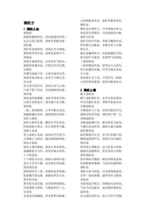 中医妇科学常用方歌
