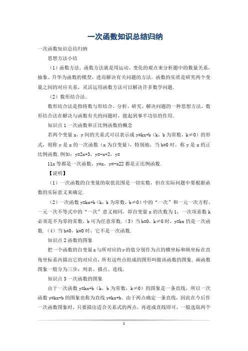 一次函数知识总结归纳