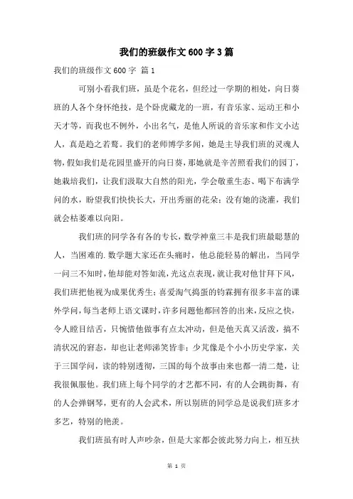 我们的班级作文600字3篇