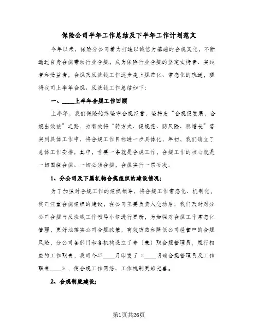 保险公司半年工作总结及下半年工作计划范文(7篇)
