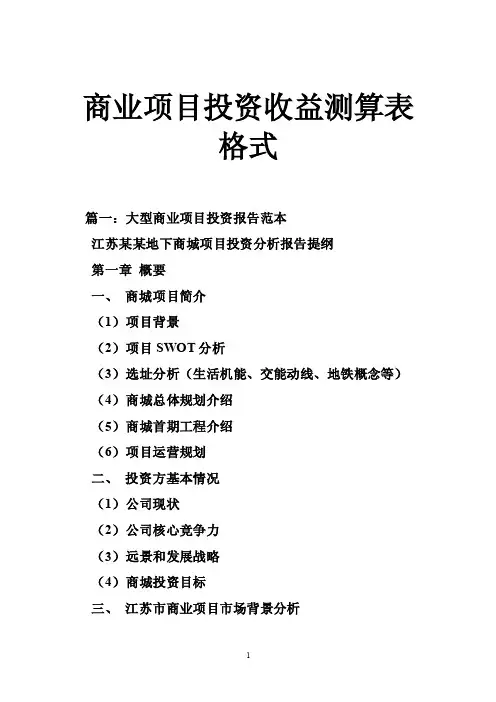 商业项目投资收益测算表格式
