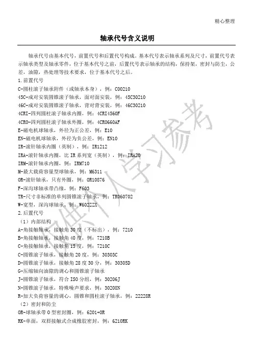 轴承代号含义说明