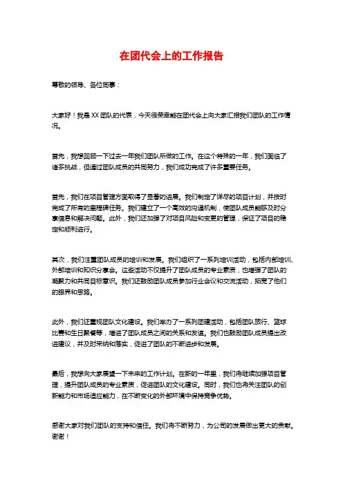 在团代会上的工作报告