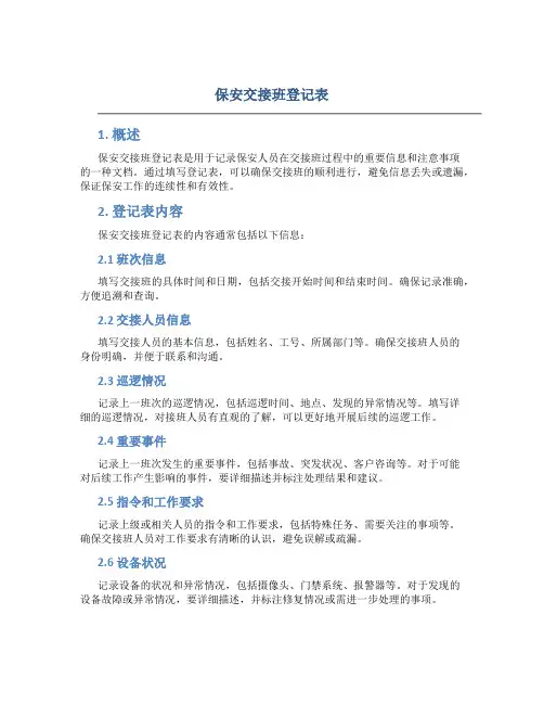 保安交接班登记表