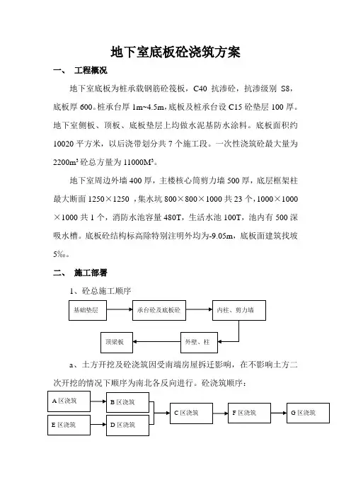 地下室底板砼浇筑方案