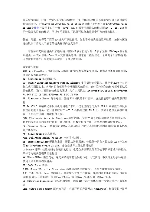 镜头型号标识