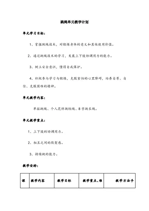 跳绳单元教学计划