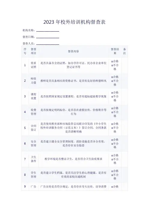 2023年校外培训机构督查表